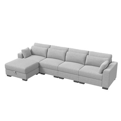5-Piece 132.2" L-Shaped Reversible Upholstery Sectional Sofa With Movable Storage Ottoman, Corduroy Sofa Collection
