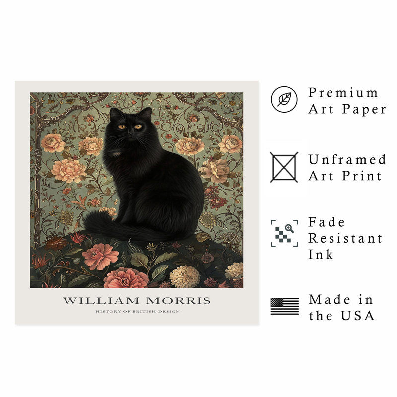 Animaux, animaux, William Morris, chat noir II, reproduction d'art sans cadre, H 18 po x l 18 po