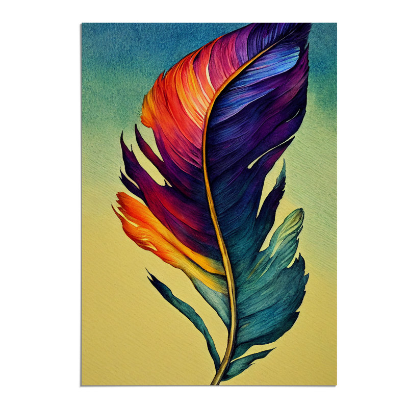Colourful Feather No.5 - Wall Art, Paper, 29.7cm H x 21cm W, No Matte