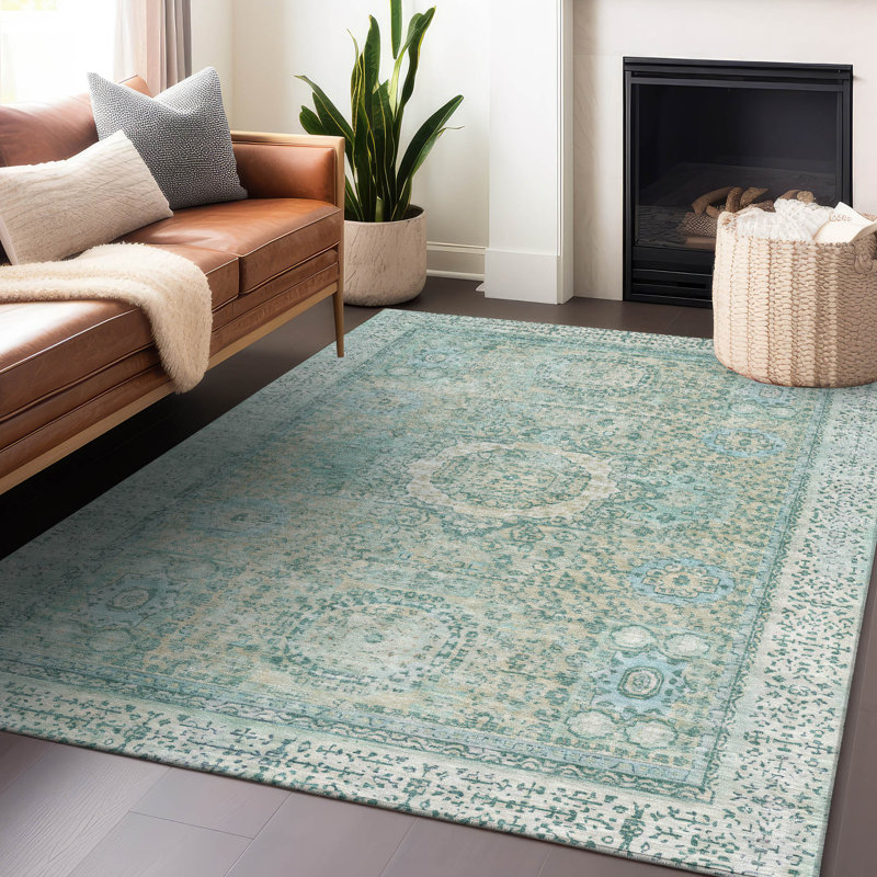 Tapis turquoise intérieur / extérieur lavable à la machine, Rectangulaire 8 pi x 10 pi