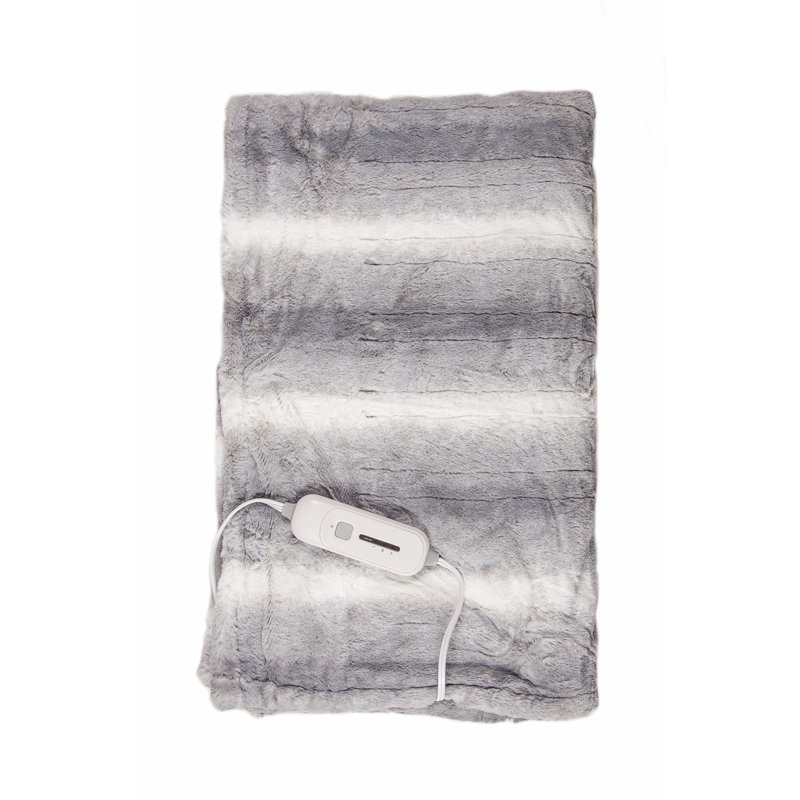 Jeté en faux fourrure chauffant Alondra, Gris / blanc