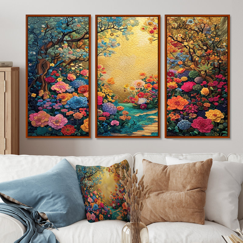 Ensemble de reproduction d'art mural, "Fleurs de campagne", Cadre flottant brun, H 40 po x l 60 po x P 1 po