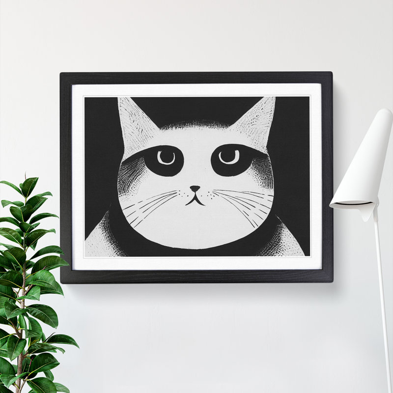 XH1022-1845X Cat Illustration Vol.4 Abstract - Single Picture Frame Painting, Black, 46cm H x 64cm W x 2cm D