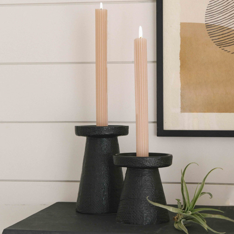 Stoneware Tabletop Candlestick, Black