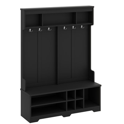 Modern Hallway Hall Tree With Metal Hooks And Storage Space, Multi-Functional Entryway Coat Rack With Shoe Cubbies