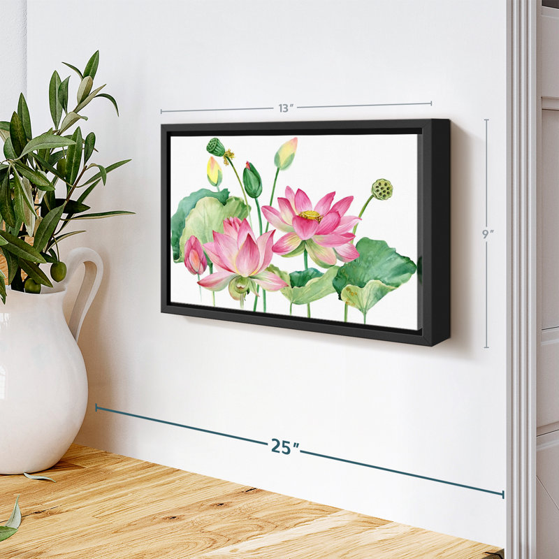 Grappe de lotus rose, reproduction sur toile, H 9 po x l 13 po