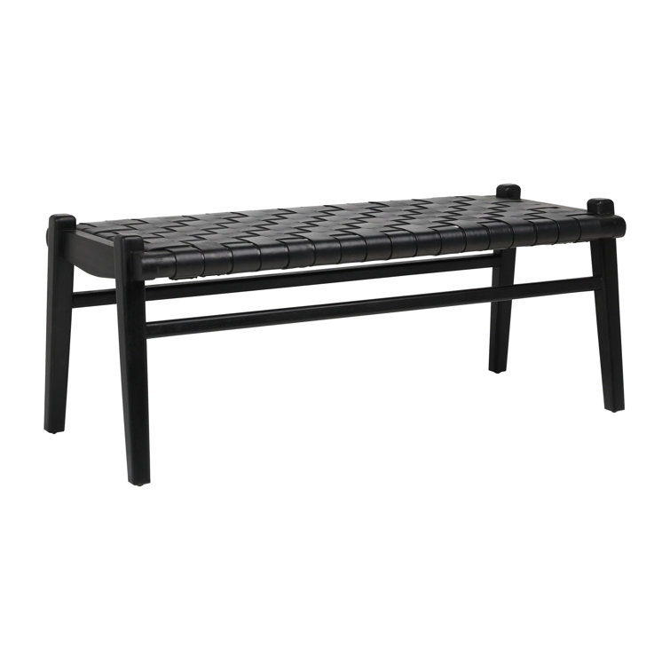 Locksly 45-Inch Teak and Woven Leather Bench