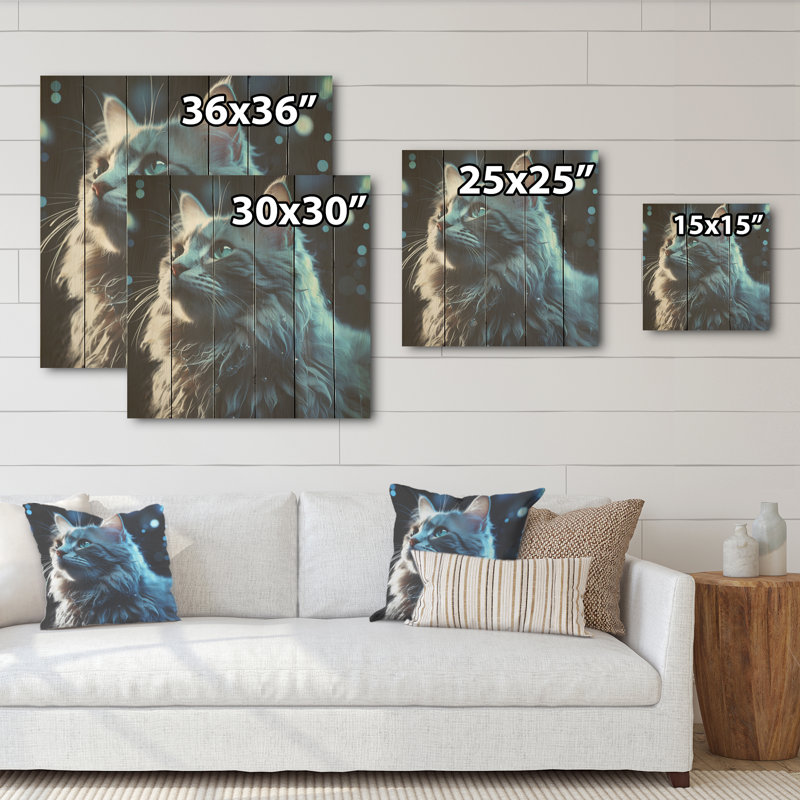 Portrait de chat Nebelung Nightfall - Art mural en bois sur bois de pin naturel, H 30 po x l 30 po
