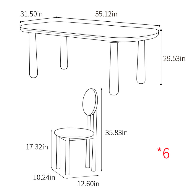 French retro style simple dining table sets, 29.53"H x 55.12"L x 31.5"W