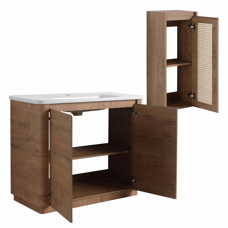 Meuble-lavabo autoportant avec lavabo en céramique et 2 portes à fermeture douce et armoire latérale, 40"