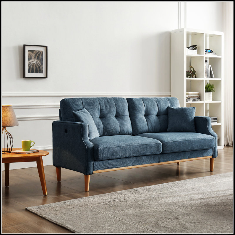 Canapé Living Space 3 places avec tissu imperméable, port de charge USB, 3, Bleu très foncé, Brun