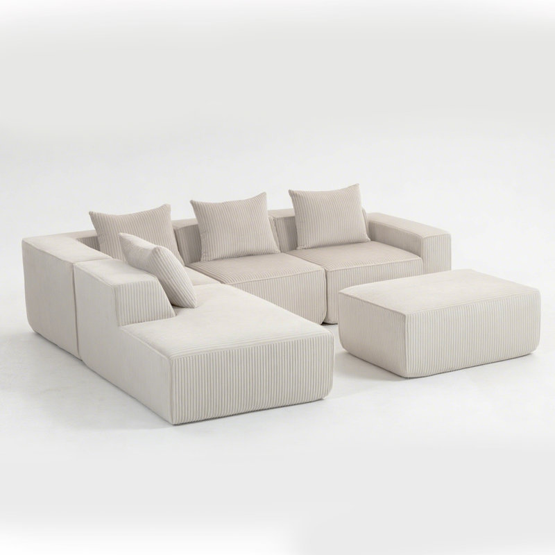 Ensemble de canapé modulaire en velours côtelé 5 pièces Lingge - Modulaire reconfigurable avec 5 coussins, conception sans assemblage et mousse pelucheuse haute densité