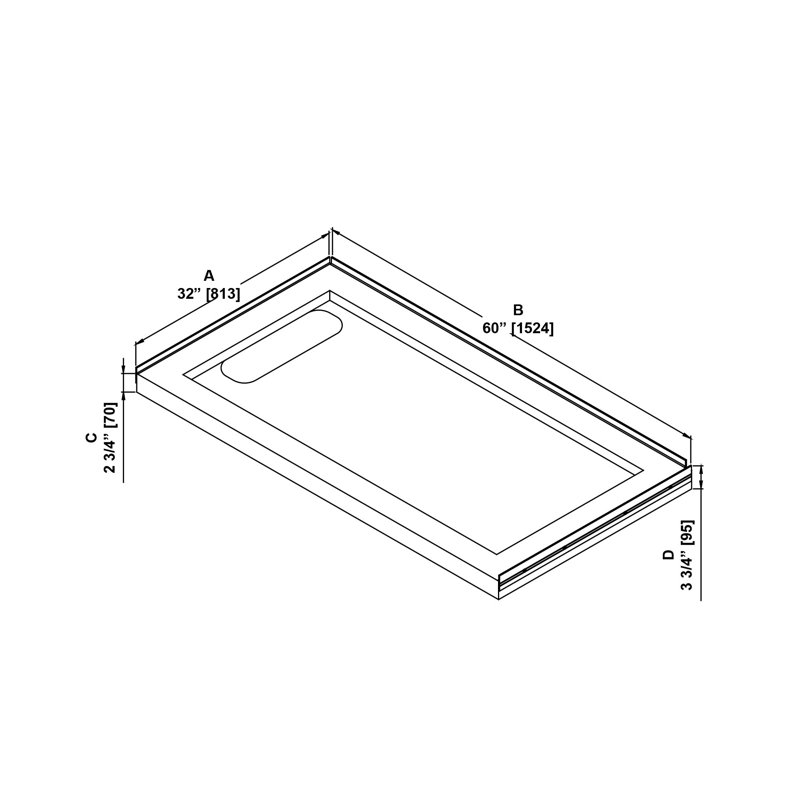 OVE Decors 60" x 32" Rectangle Shower Base Pan, White Acrylic, Hidden Side Drain, Reversible Design