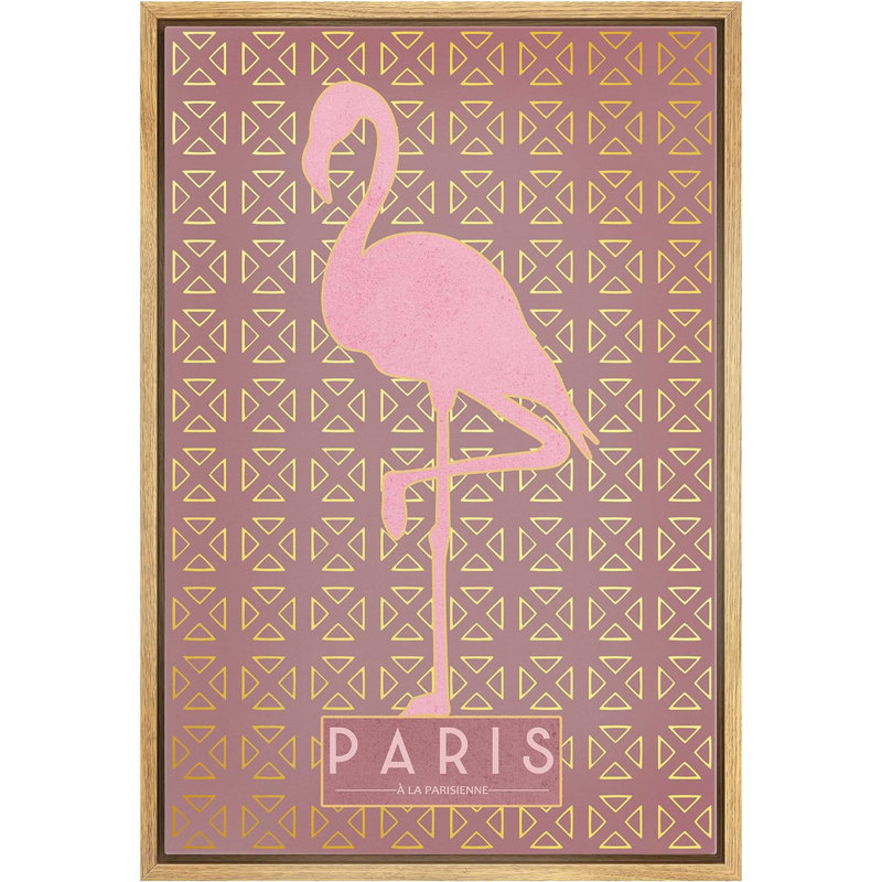 Paris Pink Flamingo Silhouette Pattern Framed Canvas Print
