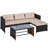 Outsunny 3 Piece Patio Furniture Set, Rattan Outdoor Sofa Set With Chaise Lounge & Loveseat, Soft Cushions, Tempered Glass Table, L-Shaped Sectional Couch, Beige