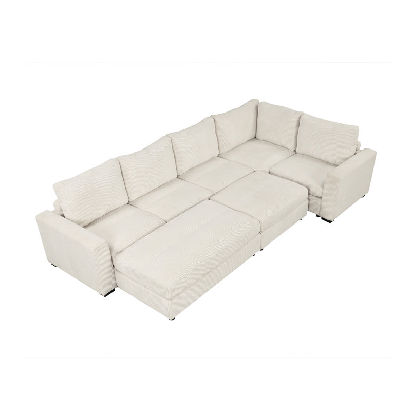 Canapé modulaire de 121,3 po avec deux repose-pieds mobiles pour le salon, Beige