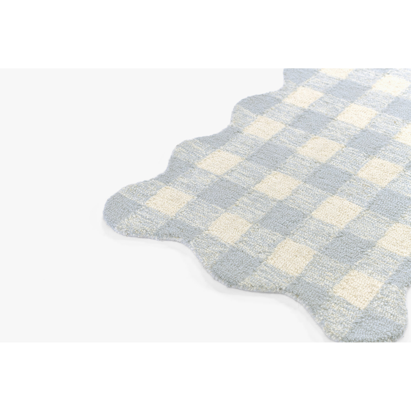 Lola Blue Hand-Tufted Plaid Wool Rug, Runner 2'3" x 8'