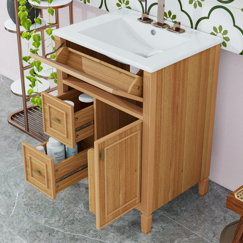 Meuble-lavabo avec lavabo, tiroirs et tablette réglable, Bois