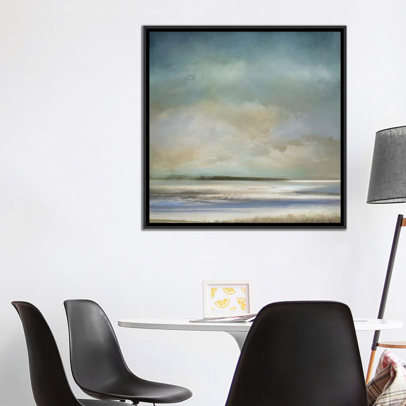 " The Morning Shore " by Jake Messina, 18" H x 18" W x 1.5" D, Black Framed Canvas, No Mat