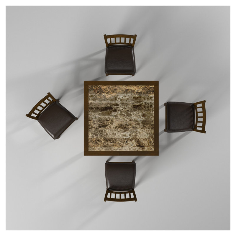 Table de bar ronde traditionnelle couleur espresso, imitation marbre, avec plateau tournant amovible de 45 cm.