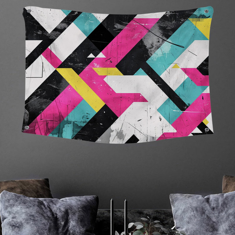 Tapisserie murale triangles - Décoration murale abstraite, H 68 po x l 80 po