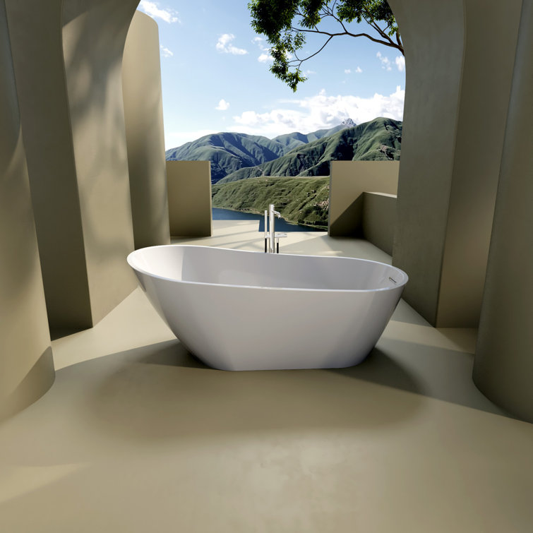 67"L x31.5"W x 28.4"H Acrylic Freestanding Oval Tub with Overflow and Drain