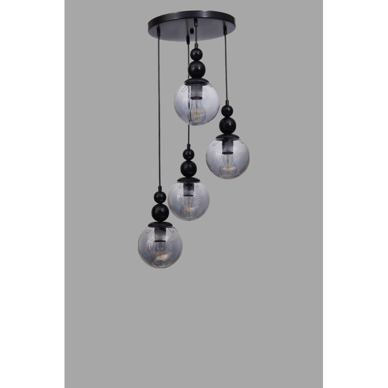 Élégant lustre en métal avec hauteur réglable, finition grise et noire, 15 po x 5,9 po | 4 x douilles E27 (40 W maximum) | pour salle à manger et espaces de vie, capuchon en verre élégant | Installation facile, conception moderne