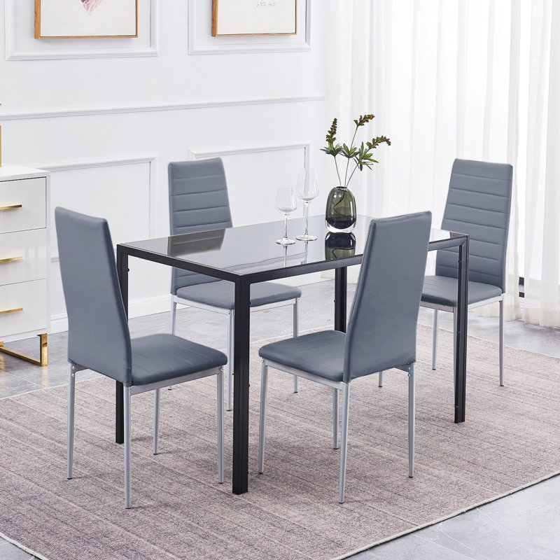 Ensemble repas pour 4 personnes Ivyona, Noir, Gris foncé / argent, Noir, noir, noir, noir
