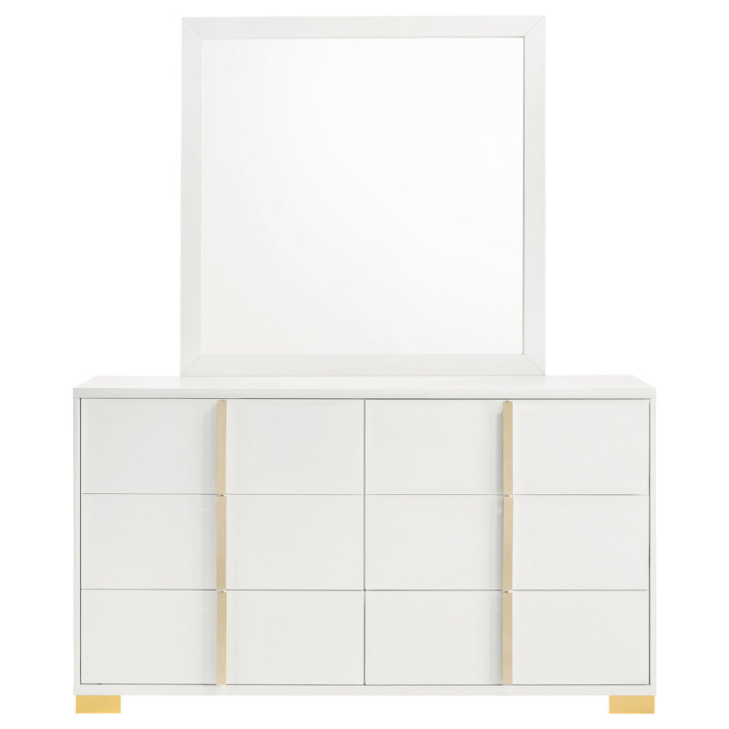 Commode blanche à 6 tiroirs avec miroir