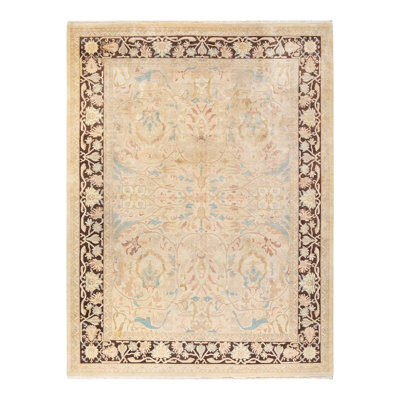 Tapis unique noué à la main éclectique Seaira - ivoire / brun clair, 9 pi 1 po x 12 pi Seaira