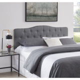Arched Button Tufted Adjustable Upholstered Queen Headboard in Linen Fabric, Metal Legs