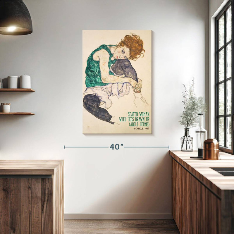 Femme assise, affiche d'exposition Schiele, H 39 po x l 26 po
