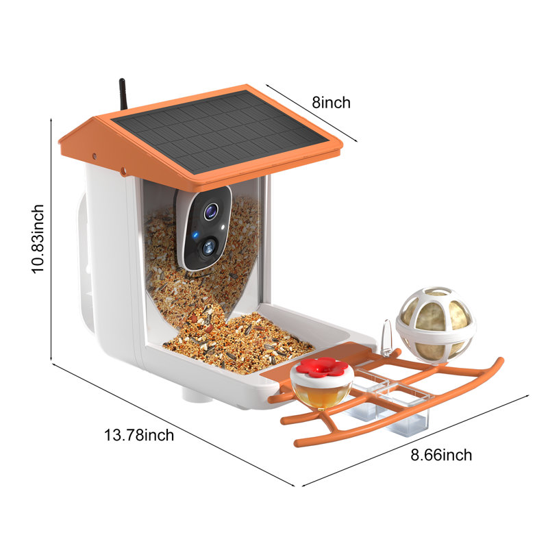 Mangeoire d'oiseaux intelligente avec caméra alimentée à l'énergie solaire, oiseaux d'identification 10K + et ID, vidéo en direct 2K HD et lecture sur téléphone, maison sans fil avec caméra WiFi