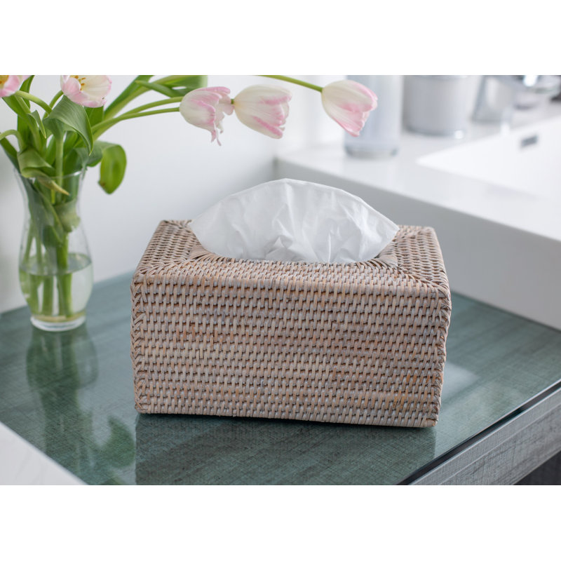 White Wash Rattan Long Tissue Box Cover