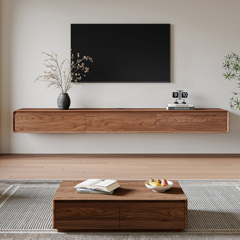Meuble télé flottant 94,5 po Modern, H 10,2 po x L 94,5 po x l 14,6 po, Brun