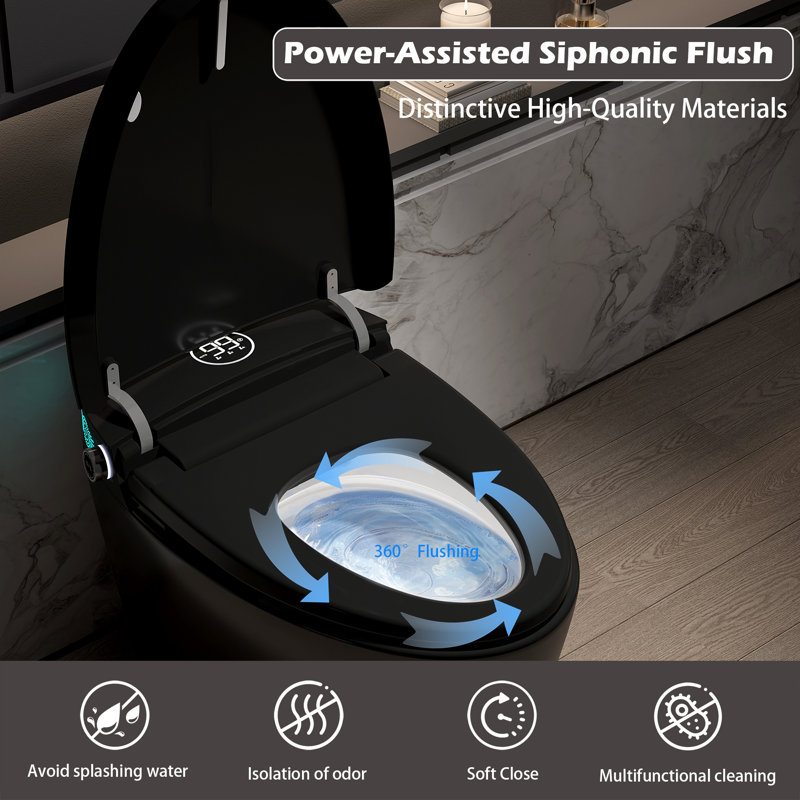 Toilettes modernes intelligentes, bidet en porcelaine noire avec siège chauffant pour la maison