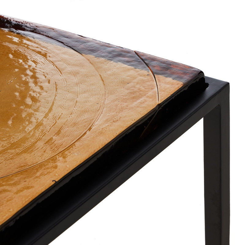Dalston Glass Nesting End Table, Amber Cast Glass