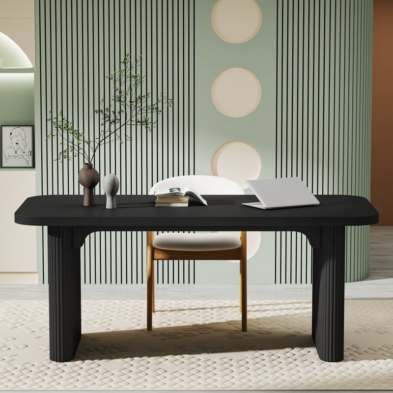 Girace 62.99'' W Modern Simple Executive Computer Desk with Engineered Wood Top and Legs, Black