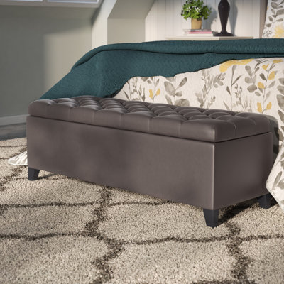 Drayton 51'' Contemporary Faux Leather Storage Ottoman with Button Tufting and Soft-Close Hinges
