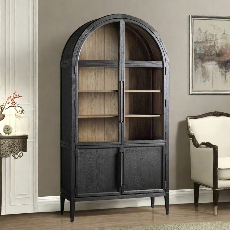 Bibliothèques rétro simples en bois massif noir, (6 tablettes) H 82,6 po x l 43,3 po x P 17,7 po