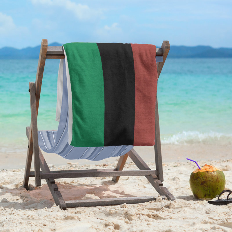 Cotton Blend Lightweight Beach Towel, Green/Black/Gold