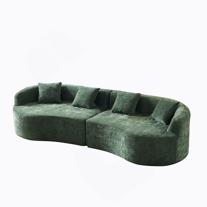 Canapé incurvé en chenille avec mousse haute densité et sans assemblage, parfait pour les espaces de vie compacts, Vert