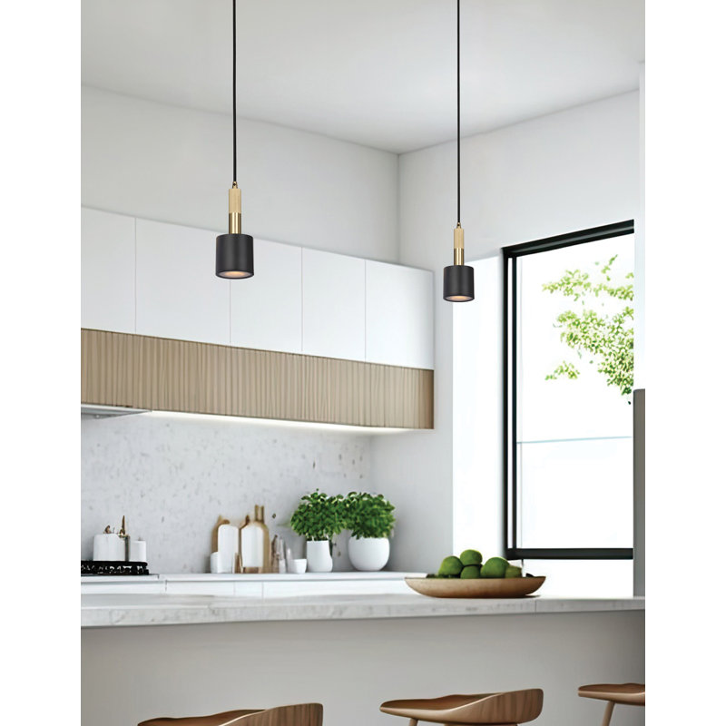 Luminaire suspendu 1 lumière Rhoswen, Noir mat / Or