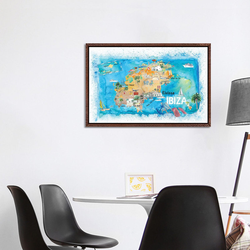 Ibiza Spain Illustrated Map With Landmarks And Highlights by Markus & Martina Bleichner - Painting on Canvas