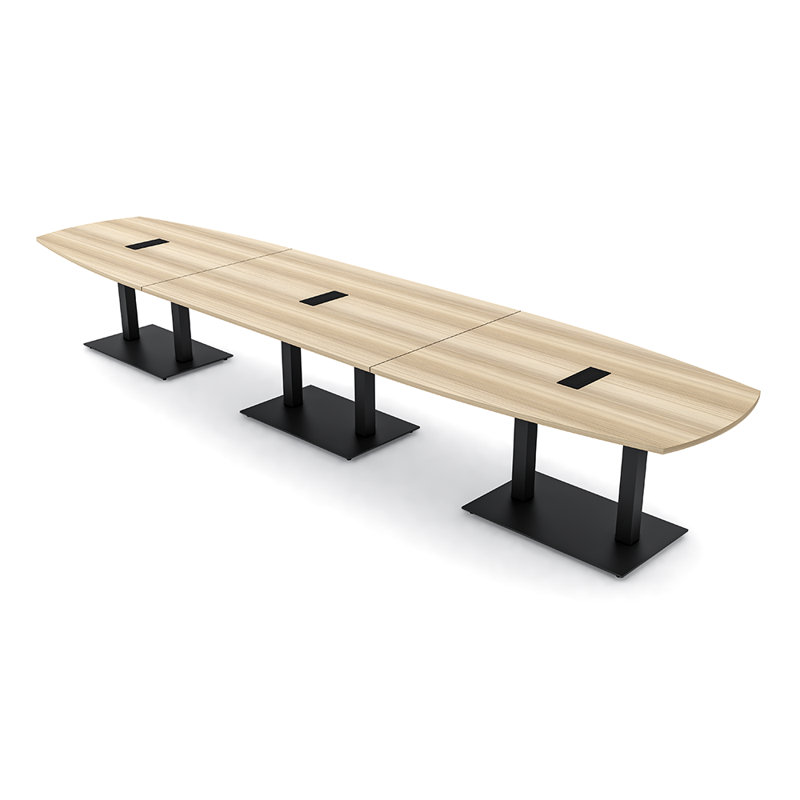Table de réunion Arc-Boat avec base en métal double 2 modules de puissance et de données, H 30 po x l 216 po x P 48 po