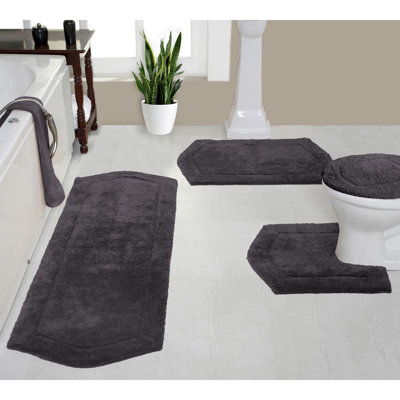 Waterford 4 Piece Bath Mat Set with Lid Cover, Quick Dry, Machine Washable Rugs, Absorbent