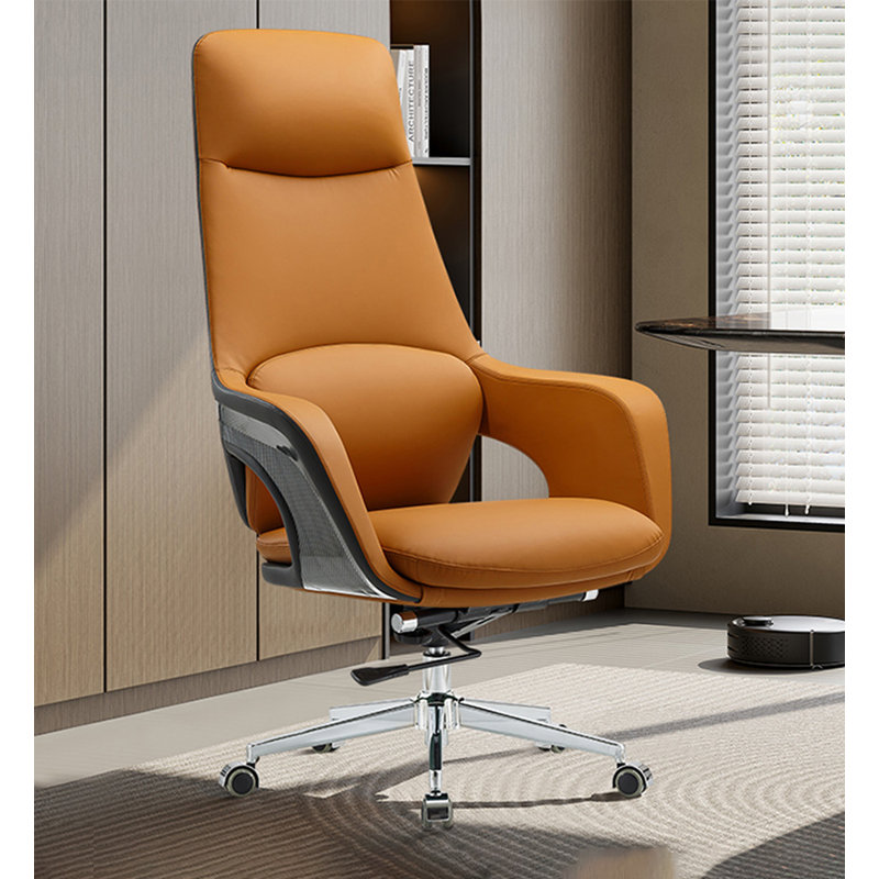 Height-Adjustable Leather Office Chair with Fixed Armrests