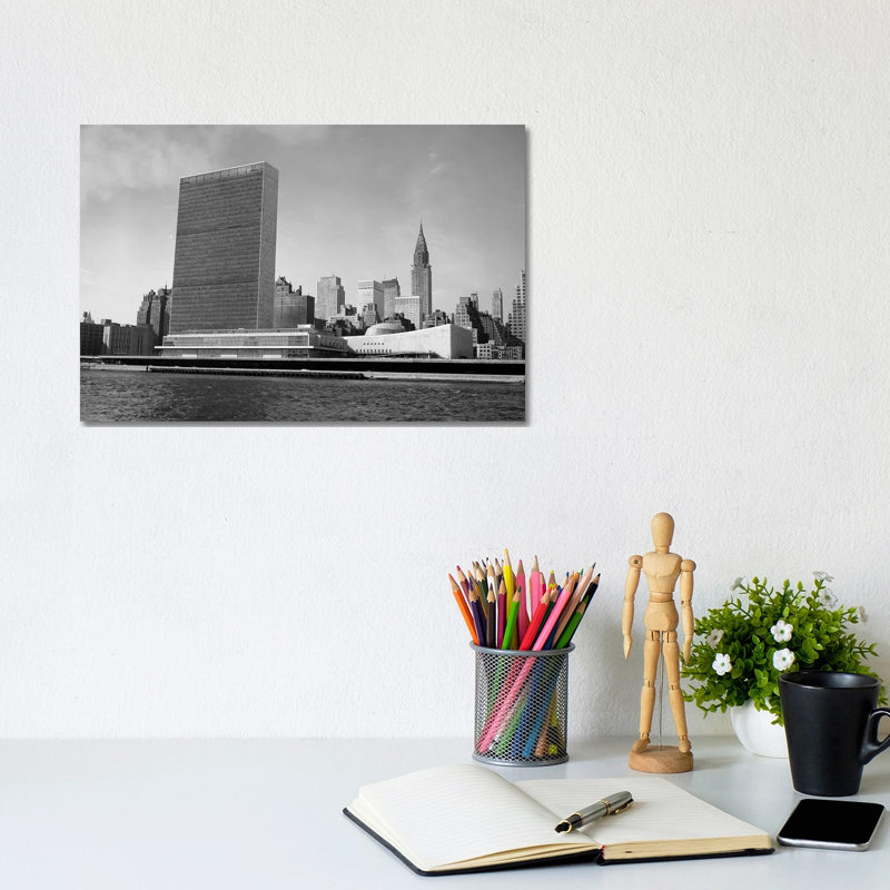 1950s View Of United Nations Building And New York City Skyline From East River New York USA - Wrapped Canvas Print