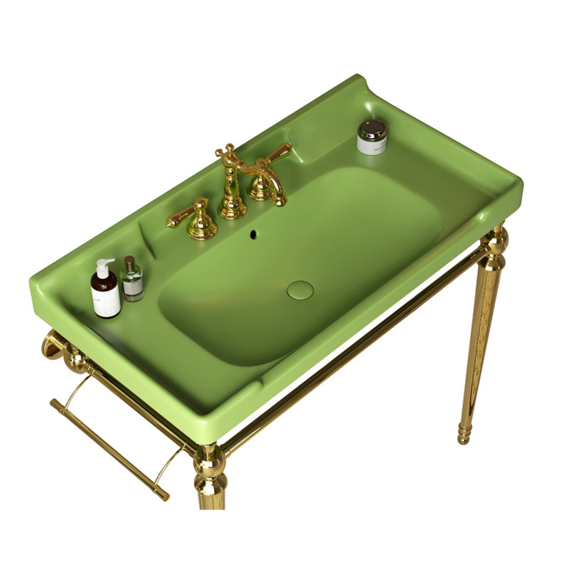 36" Bathroom Ceramic Basin With 3 Pre-Drilled Hole, NO Cabinet And Faucet, Green, Green