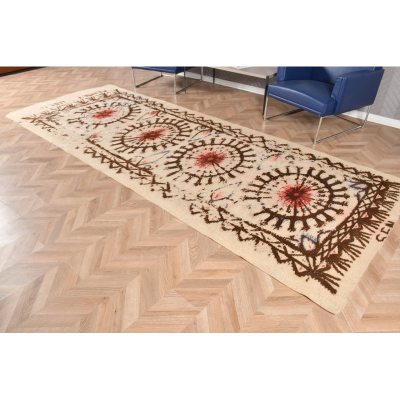 Tapis turc vintage beige Oushak idéal pour les couloirs et une touche de décor oriental antique